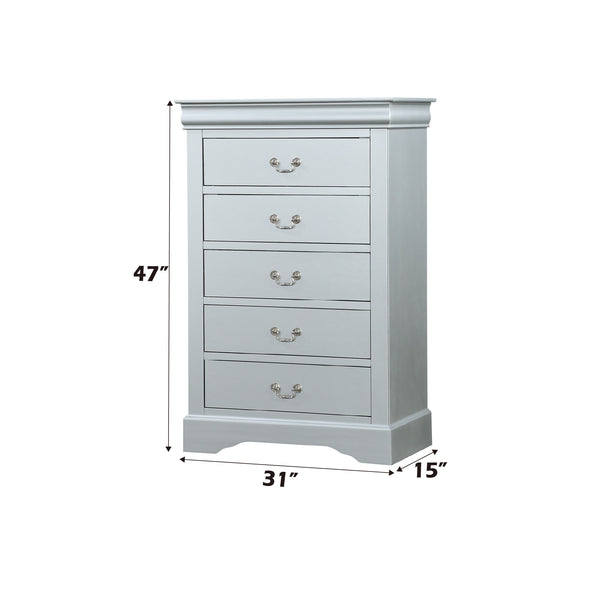 English Elm Louis Philippe Platinum Five Drawer Chest Solid Wood Bedroom Dresser Nickel Pulls B2726P252745