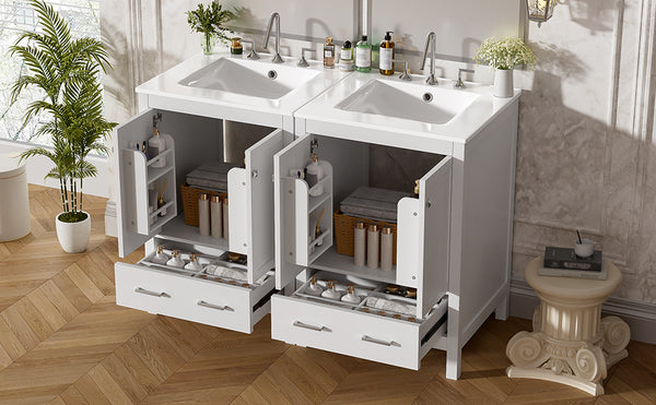 English Elm 48-Inch Modern Bathroom Vanity with Dual Ceramic Sinks, Ample Soft-Close Storage and Stylish Design White N729P000009K