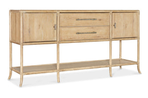 Hooker Furniture Retreat Pole Rattan Sideboard With Rope Accents, Dune Oak Veneer, Soft Pewter Hardware & Storage Light Wood 6950-75917-80