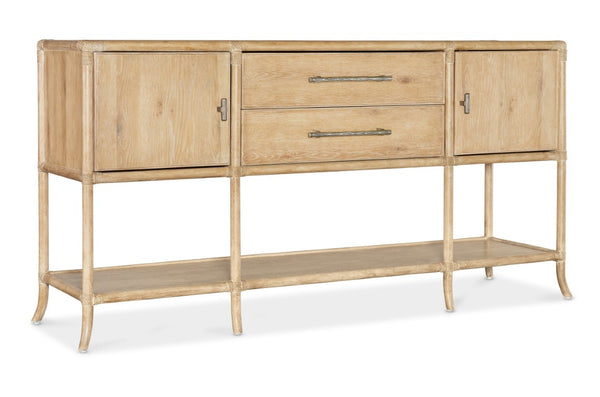 Hooker Furniture Retreat Pole Rattan Sideboard With Rope Accents, Dune Oak Veneer, Soft Pewter Hardware & Storage Light Wood 6950-75917-80