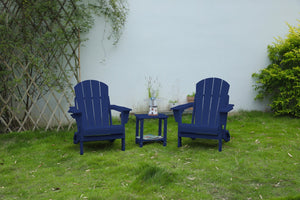 English Elm Folding Adirondack Chair Set with Side Table, Weatherproof HDPE Wood-Grain Finish, Cup Holder, 350lb Capacity Navy Blue W2103P254615