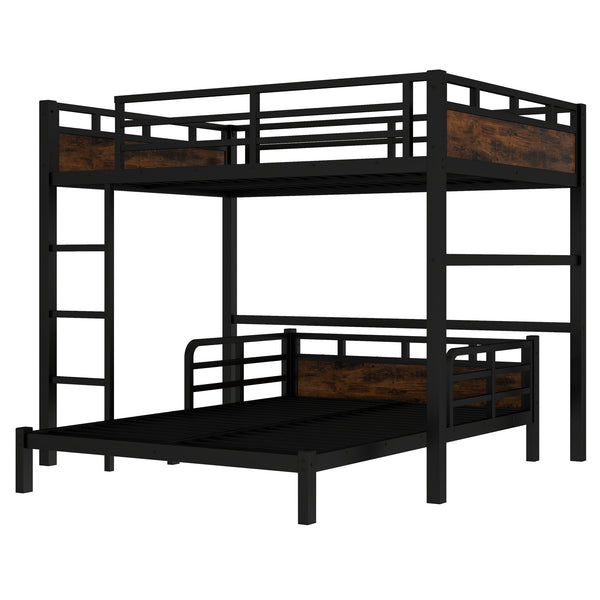 English Elm Full Metal Bunk Bed - Versatile Full-Over-Full Design With Vintage Wood Finish & Safety Fence W1580S00226