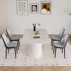 English Elm 63 Inch Mdf Cream Dining Set with Pu Cushioned Chairs and Black Metal Legs Seats 4 Blue+Cream W2189S00871