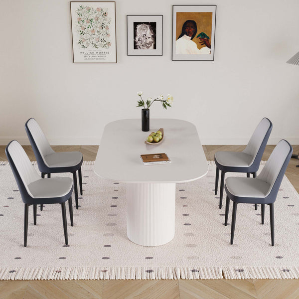 English Elm 63 Inch Mdf Cream Dining Set with Pu Cushioned Chairs and Black Metal Legs Seats 4 Blue+Cream W2189S00871