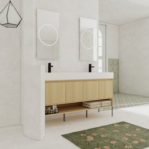 English Elm 60" Oak Bathroom Vanity Combo with Resin Basin, 4-Door Storage, Multi-Layer Wood Frame, Modern Elegance W1972S00011