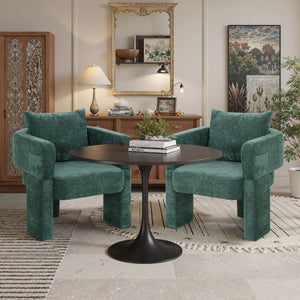 English Elm Modern Chenille 3-Leg Dining Chair with Ergonomic Arms and Removable Pillow, Supportive Comfy Accent Seating for Small Spaces Dark Green 31.5 L x 27.76 W x 15.16 H W1716P280600