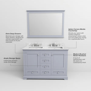 English Elm Dark Grey Double Bath Vanity 48 in. W x 22 in. D with Carrara Marble Top, Soft Close, Mirror Included, Ample Storage B2731S00642