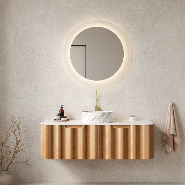English Elm Dina 48" Wall-Mounted Bathroom Vanity With Elegant Ceramic Basin, 3D Striped Woodgrain Storage Cabinet W2615S00492