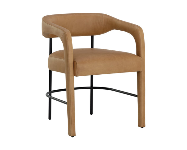 Sunpan Mavia Dining Armchair in Ludlow Sesame Leather - Modern Design with Black Powder-Coated Frame