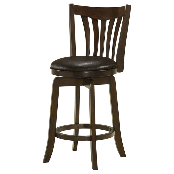 English Elm Decker Swivel Counter Stool in Dark Cherry Wood with Vertical Slat Back and Brown Faux Leather Seat B062P299928