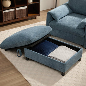 English Elm 37" Oversized Chenille Armchair with Ottoman Usb Charging Pocket Spring Living Room Blue N723P387145C