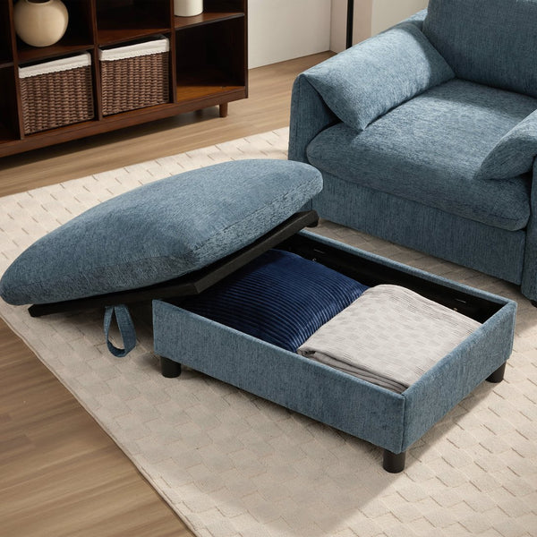 English Elm 37" Oversized Chenille Armchair with Ottoman Usb Charging Pocket Spring Living Room Blue N723P387145C
