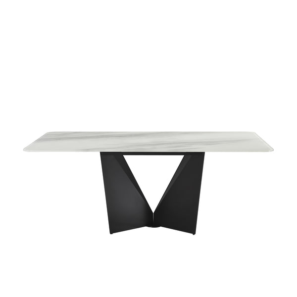 English Elm Olivia Glass Top Rectangular Dining Table with Flared Metal Legs Seats Six B2736S00028