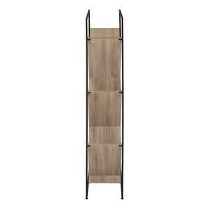 English Elm Bookshelf, 5-Tier Slanted Etagere with V-Shaped Open Shelves, Slim Black Metal Frame, 60" H taupe 39 L x 13 W x 7 H B2710P218981