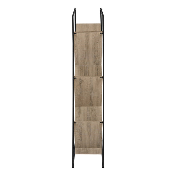 English Elm Bookshelf, 5-Tier Slanted Etagere with V-Shaped Open Shelves, Slim Black Metal Frame, 60" H taupe 39 L x 13 W x 7 H B2710P218981