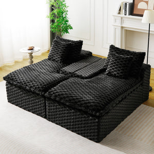 English Elm Black Turtle Velvet Double Chaise Lounge - Plush Dual Sofa For Ultimate Comfort & Style, 400 Lbs Capacity W3371S00034