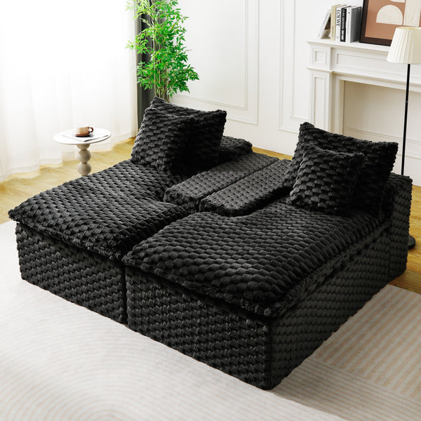 English Elm Black Turtle Velvet Double Chaise Lounge - Plush Dual Sofa For Ultimate Comfort & Style, 400 Lbs Capacity W3371S00034