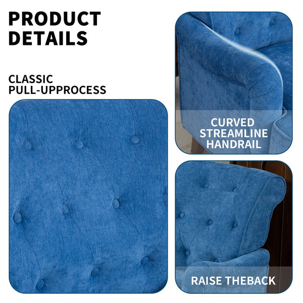 English Elm Accent Light Blue Chenille Accent Chair with Spring Cushion, Ergonomic Retro Wood Legs, 300lb Capacity W3042P390762