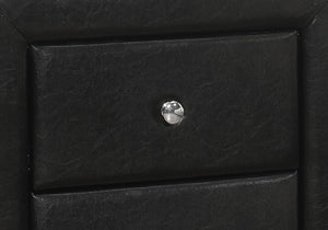 English Elm Nightstand, Upholstered Leather-Look Accent Table with Two Drawers, Chrome Knob, No Assembly Required Black 22 L x 17 W x 22 H B2710P219502