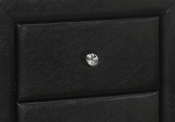 English Elm Nightstand, Upholstered Leather-Look Accent Table with Two Drawers, Chrome Knob, No Assembly Required Black 22 L x 17 W x 22 H B2710P219502