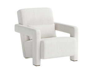 Sunpan Forester Lounge Chair - Copenhagen White Boucle With Sculpted Arms & Antique Gold Base Elegance Cream Fabric 110939