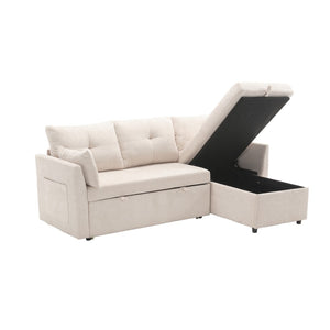 English Elm Sofa Sofa In Luxurious Beige Chenille - L-Shaped Sectional With Storage Chaise & Convertible Sleeper Design W1568P168052-GIGA