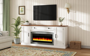 English Elm On-trend Farmhouse Electric Fireplace Console Walnut Veneer Media Cabinet for Living Room White N721S000069K