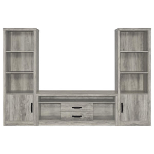 English Elm Conifer Three Piece Media Center with Driftwood Laminate Finish for Modern Living Rooms B062S01436