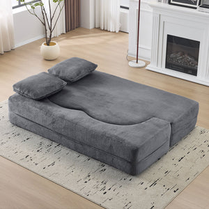 English Elm Queen Foldable Sofa Bed Plush Chenille Futon with High-Density Foam Convertible Sleeper Mattress Comfort Dark Gray W1829P280219