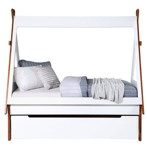 English Elm Oak Twin Tent Bed Frame in Oak & White with 14-Slat No-Box-Spring Support, Easy Assembly, Cozy Design B062S00493