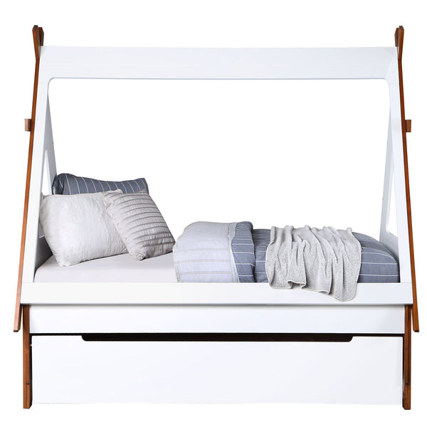 English Elm Oak Twin Tent Bed Frame in Oak & White with 14-Slat No-Box-Spring Support, Easy Assembly, Cozy Design B062S00493