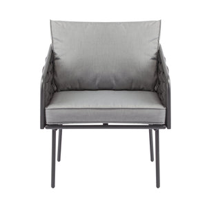 English Elm Christopher Knight Home® - 4-Pieces Outdoor Metal Patio Furniture Set with Deep-Seat Cushions, Teslin Rope, Wood-Look Tabletop, Rust-Resistant Frame Grey N780P2540701G