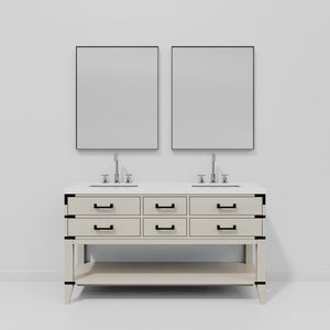 English Elm White Oak Double Bath Vanity Set With White Quartz Top, Chrome Faucets & 28" Mirrors For Elegance B2731S01891-GIGA