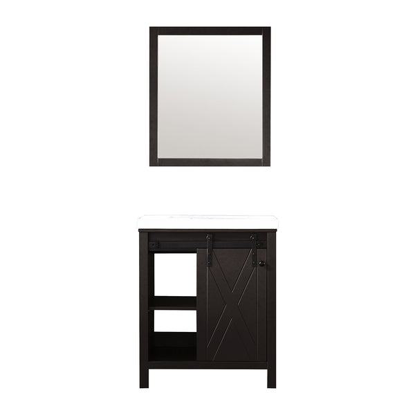 English Elm Brown 30 in. Bath Vanity with White Quartz Top, Soft-Close Drawers, Mirror & Ample Storage Space B2731S00713