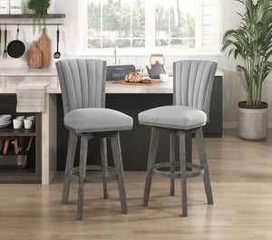 English Elm Gray Pub Height Swivel Chairs Set Of 2 - Soft Velvet Upholstered Dining Seats With Solid Wood Frame B011P220998