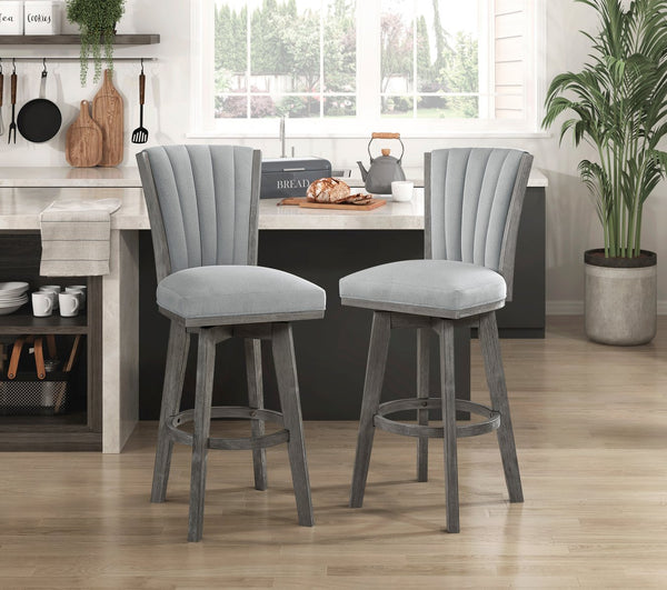 English Elm Gray Pub Height Swivel Chairs Set Of 2 - Soft Velvet Upholstered Dining Seats With Solid Wood Frame B011P220998
