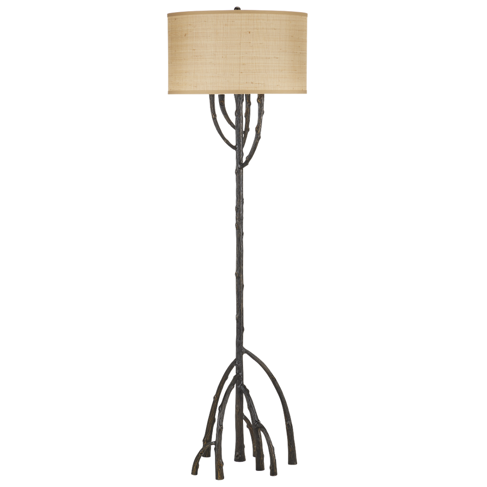 Mangrove Bronze Floor Lamp – Nature-Inspired Design with Unique Root Base and Grasscloth Shade