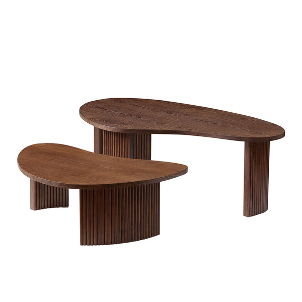 English Elm 2-piece Asymmetrical Nesting Coffee Table Set Sculptural Mdf Organic Shapes Living Room Walnut W2582P402268