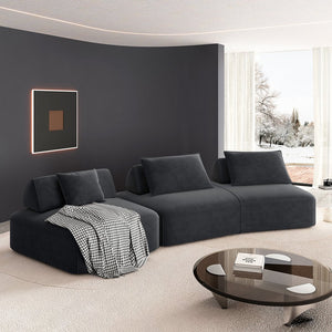 English Elm 139" Modern Oversized Modular Sectional Sofa Set - Fluffy Chenille Upholstery, Deep Seats, Removable Backrests, Plush Pillows, No Assembly Required DARK GREY W3219S00002