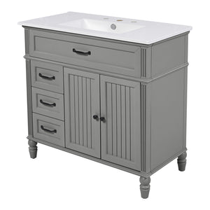 English Elm Christopher Knight Home® - 36" Bathroom Vanity with Sink - Freestanding Ceramic Top, Soft-Close Doors & Drawers, Robust Craftsmanship Grey N759P340019E