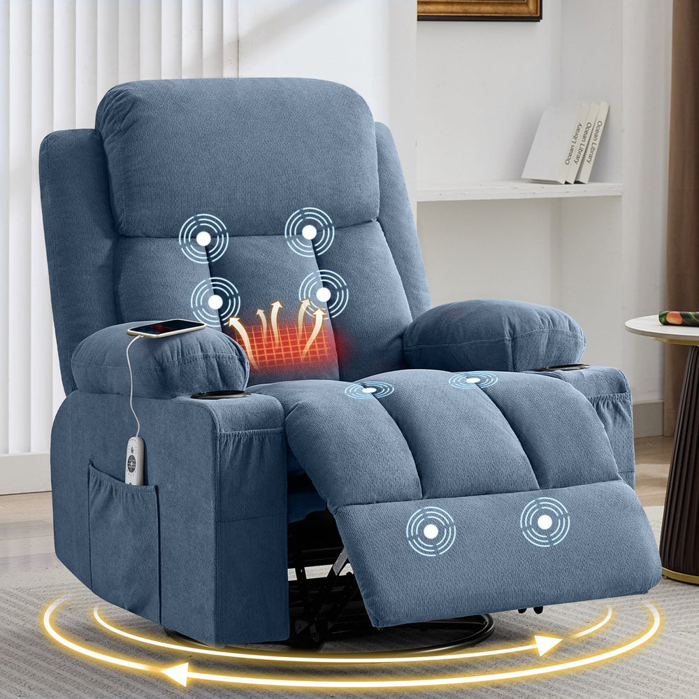 English Elm Swivel Rocker Recliner with Massage Heat and Usb Port for Living Room Comfort W1521P429648