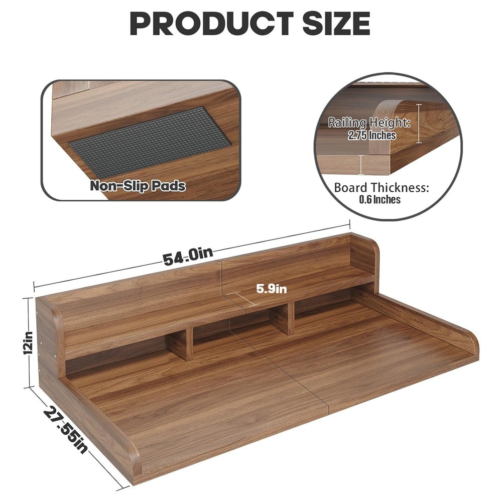 English Elm Washer Dryer Wood Look Shelf Topper with Raised Edge Double Layer Laundry Organizer Dark Walnut W2641P446883