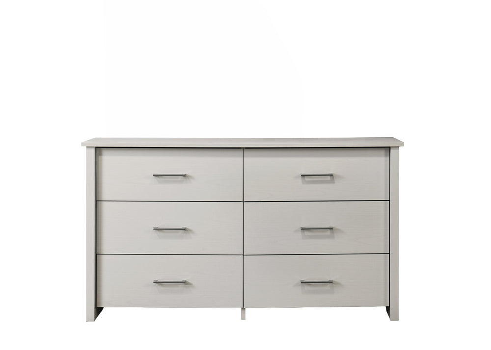 English Elm Seraphiel Six Drawer Wide Dresser Oak Tone Finish Matte Black Hardware Bedroom Storage White B2749P413332