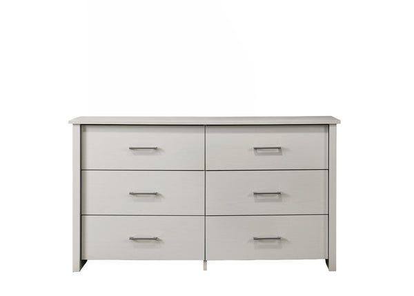 English Elm Seraphiel Six Drawer Wide Dresser Oak Tone Finish Matte Black Hardware Bedroom Storage White B2749P413332
