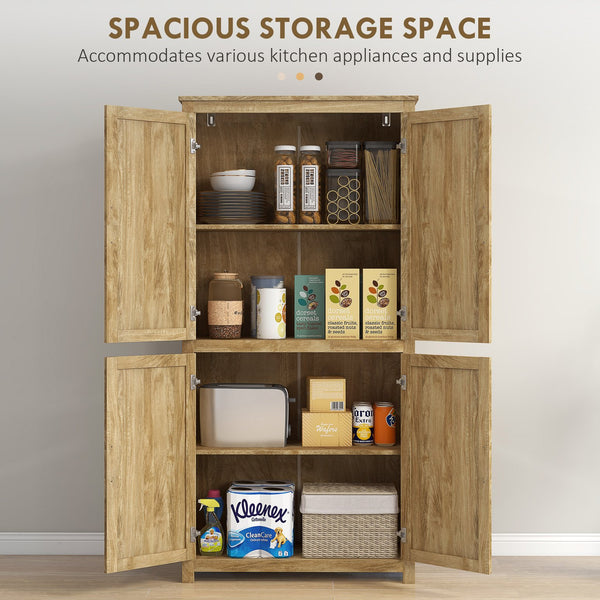 English Elm HOMCOM 64" Rattan Kitchen Pantry Cabinet with Adjustable 6-Level Shelf, Anti-Tip, Boho Storage W2225P173913