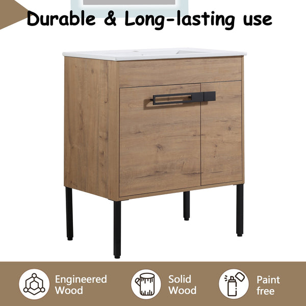 English Elm 30 Inch Bathroom Vanity With Sink – Transform Your Space With Modern, Versatile Design & Storage! W999S00077