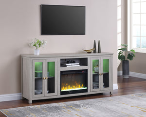 English Elm Emerson 70 Inch Fireplace Tv Stand with Led Accents Electric Heater and Media Storage Light Gray B2749P413266