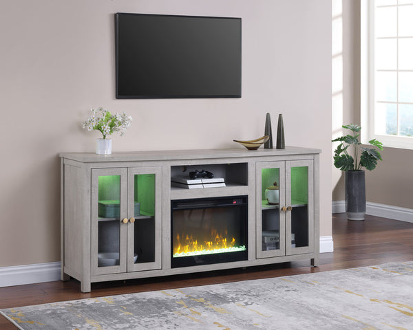 English Elm Emerson 70 Inch Fireplace Tv Stand with Led Accents Electric Heater and Media Storage Light Gray B2749P413266