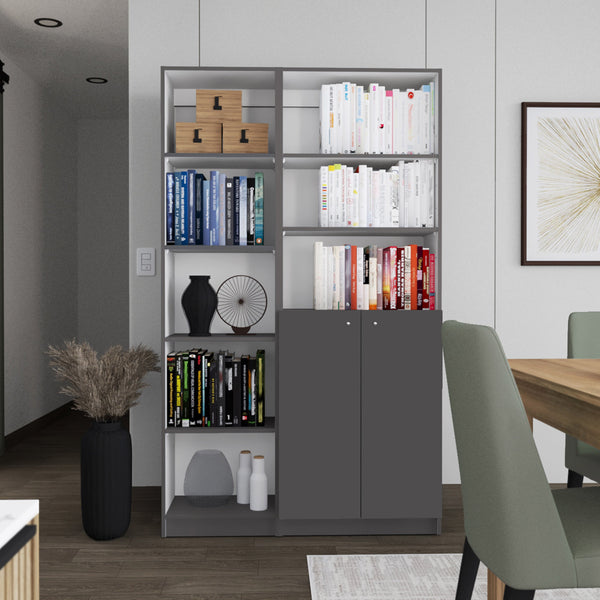 English Elm Micco Two-Piece Home Bookcase Set with 8 Spacious Shelves, Double-Door Cabinet, Modern Design Multicolor 41 L x 28 W x 5 H B070S00250