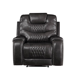 English Elm Braylon Magnetite PU Leather Manual Recliner Sofa with Diamond-Tufted Detail, Nailhead Trim, Cupholder and Storage Brown 42 L x 32 W x 33 H B2726P250937
